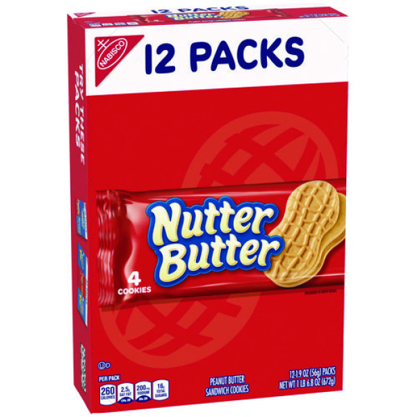 Nutter Butter Cookies, 1.9 oz Pack, 48 Packs/Carton